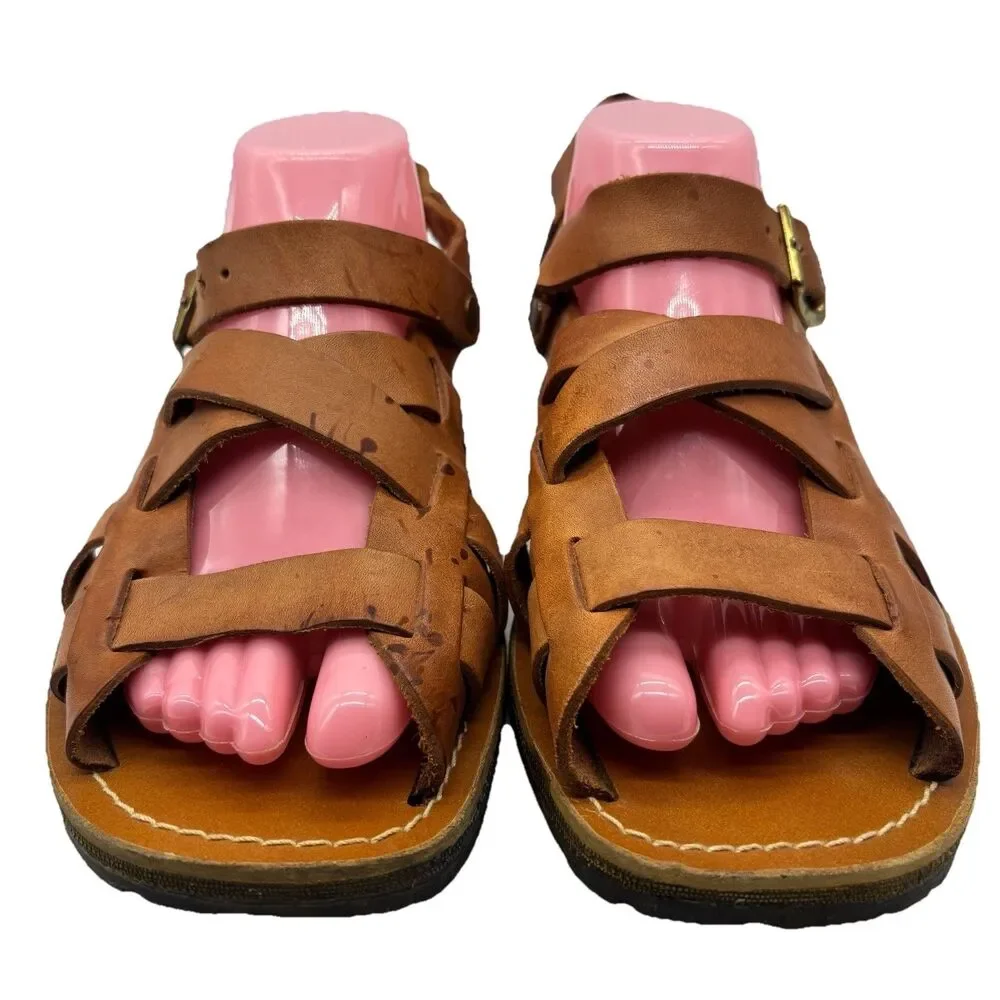 Jarman Italy Leather Sandals Mens 10 D Brown Gladiator Fisherman Jesus Mule